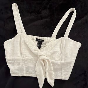 Forever 21 White Crop Tank Top with Keyhole and Tie size Small